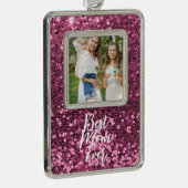 Aangepaste foto roze kerstversiering met glitter verzilverd omlijst ornament (Rechts)
