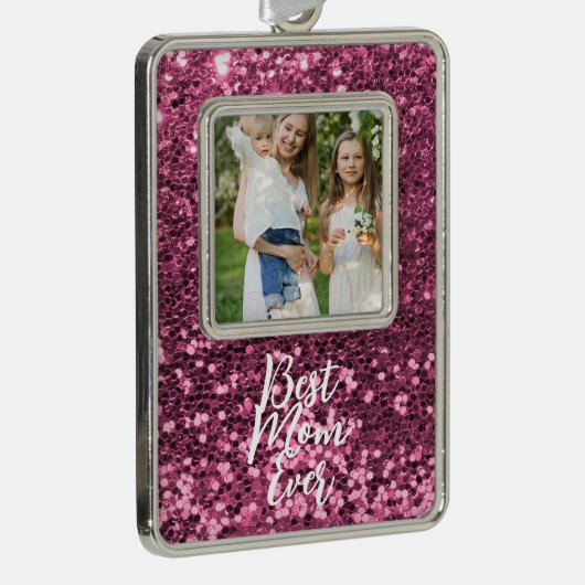 Aangepaste foto roze kerstversiering met glitter verzilverd omlijst ornament (Rechts)