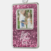 Aangepaste foto roze kerstversiering met glitter verzilverd omlijst ornament (Links)