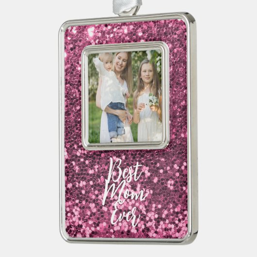 Aangepaste foto roze kerstversiering met glitter verzilverd omlijst ornament (Links)