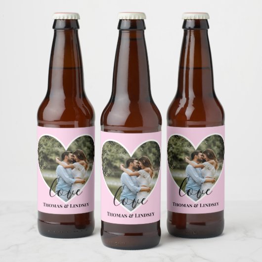 Aangepaste foto Roze Lijst Moderne kalligrafie Bier Etiket (Flessen)