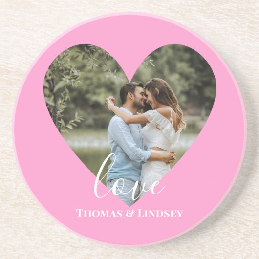 Aangepaste foto Roze Lijst Moderne kalligrafie Zandsteen Onderzetter (Voorkant)