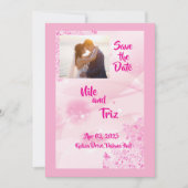 Aangepaste foto roze moderne save the date kaart (Voorkant)