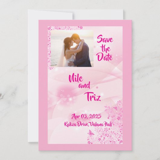 Aangepaste foto roze moderne save the date kaart (Voorkant)
