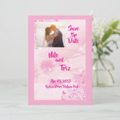 Aangepaste foto roze moderne save the date kaart (Staand voorkant)