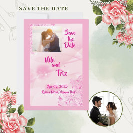 Aangepaste foto roze moderne save the date kaart