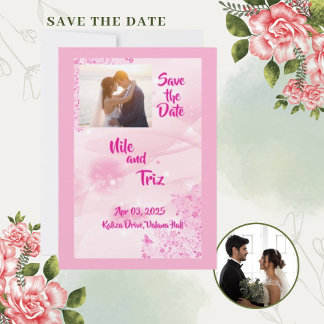 Aangepaste foto roze moderne save the date kaart