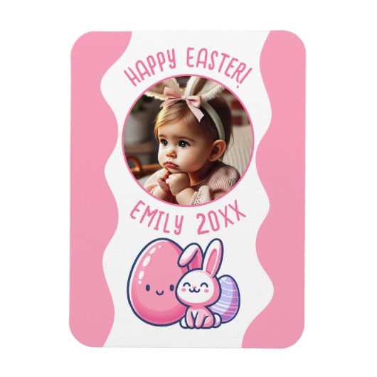 Aangepaste Foto Roze Paas Baby Keepsake Magneet (Verticaal)