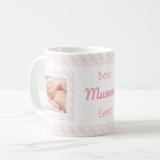 Aangepaste foto Roze Patroon Moederdag Beste mama Koffiemok (Voorkant links)