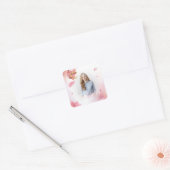 Aangepaste foto- Roze Roos- I Love You Vierkante Sticker (Envelop)
