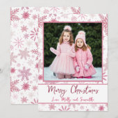 Aangepaste Foto Roze Sneeuwvlokken Kerstgroet Feestdagenkaart (Voorkant / Achterkant)