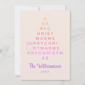 Aangepaste Foto Roze Vrolijke Kerstboom Typografie Feestdagenkaart (Voorkant)