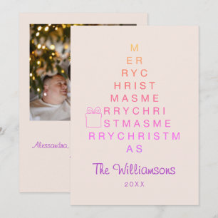 Aangepaste Foto Roze Vrolijke Kerstboom Typografie Feestdagenkaart