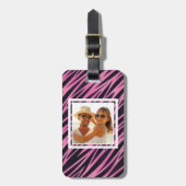 Aangepaste foto roze Zebra Stripe achtergrond Bagagelabel (Voorkant verticaal)