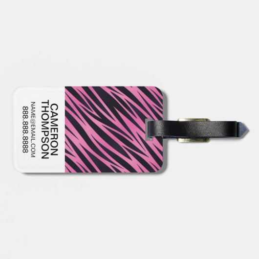 Aangepaste foto roze Zebra Stripe achtergrond Bagagelabel (Achterkant horizontaal)