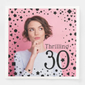Aangepaste foto Roze Zwart Confetti 30th Verjaarda Servet (Voorkant)