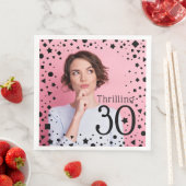 Aangepaste foto Roze Zwart Confetti 30th Verjaarda Servet (Insitu)