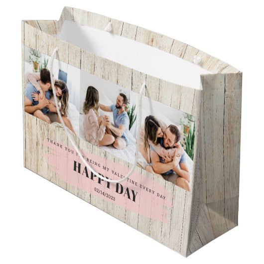 Aangepaste foto | Rustic Happy Valentine-dag Groot Cadeauzakje (Achterkant Gekanteld)