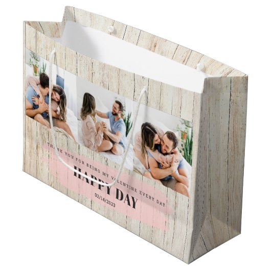 Aangepaste foto | Rustic Happy Valentine-dag Groot Cadeauzakje (Voorkant Gekanteld)