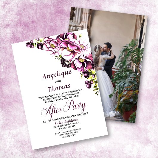 Aangepaste foto Rustic Pink Floral Wedding Recepti Kaart