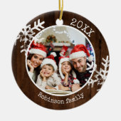 Aangepaste foto Rustic Wood Snowflake Keramisch Ornament (Voorkant)