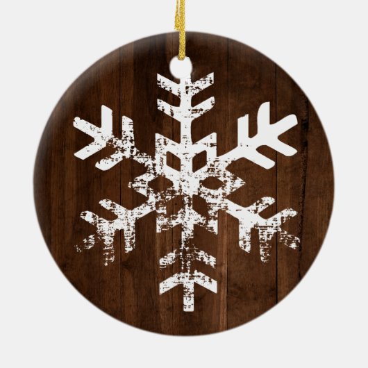 Aangepaste foto Rustic Wood Snowflake Keramisch Ornament (Achterkant)