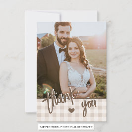 Aangepaste foto rustieke beige Gingham en haas bru Bedankkaart