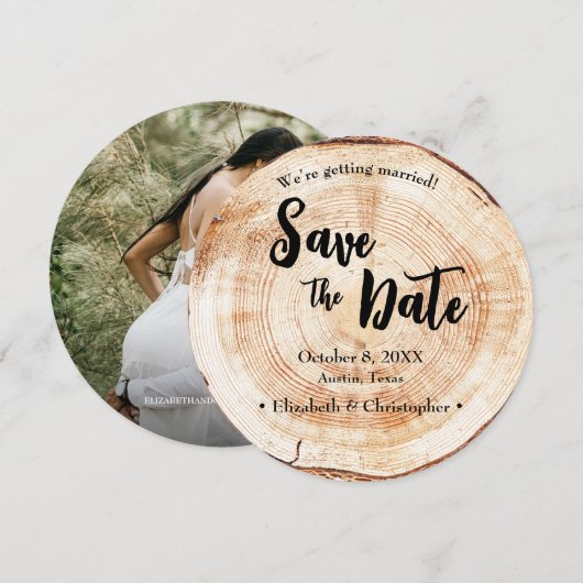Aangepaste foto Rustieke bruiloft Sla de datumcirk Kaart (Voorkant / Achterkant)