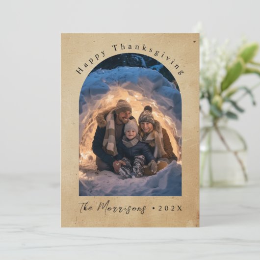 Aangepaste foto rustieke Happy Thanksgiving Feestdagenkaart (Staand voorkant)
