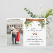 Aangepaste foto rustieke hond save the date (Staand voorkant)