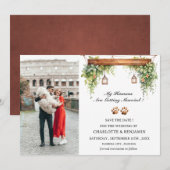 Aangepaste foto rustieke hond save the date (Voorkant / Achterkant)