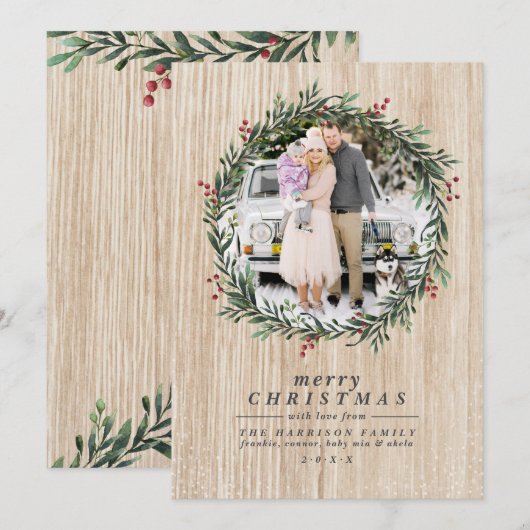 Aangepaste foto & rustieke hout kerst vakantie fot feestdagenkaart (Voorkant / Achterkant)