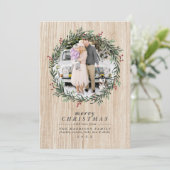 Aangepaste foto & rustieke hout kerst vakantie fot feestdagenkaart (Staand voorkant)