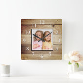 Aangepaste Foto Rustieke teruggewonnen houten boer Vierkante Klok (Huis)