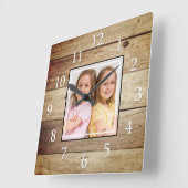 Aangepaste Foto Rustieke teruggewonnen houten boer Vierkante Klok (Hoek)