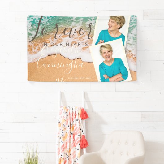 Aangepaste foto Sandy Ocean Beach Funeral Memorial Spandoek (Insitu)