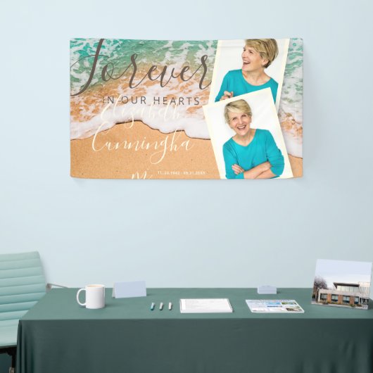Aangepaste foto Sandy Ocean Beach Funeral Memorial Spandoek (Beurs)