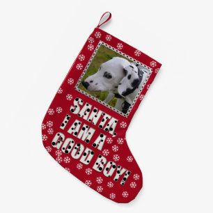 Aangepaste foto "Santa, ik ben een goede jongen!"  Kleine Kerstsok