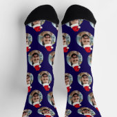 Aangepaste Foto Schattige Donkerblauw Kerst Sokken (Top)