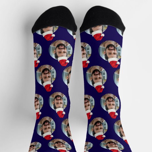 Aangepaste Foto Schattige Donkerblauw Kerst Sokken (Top)