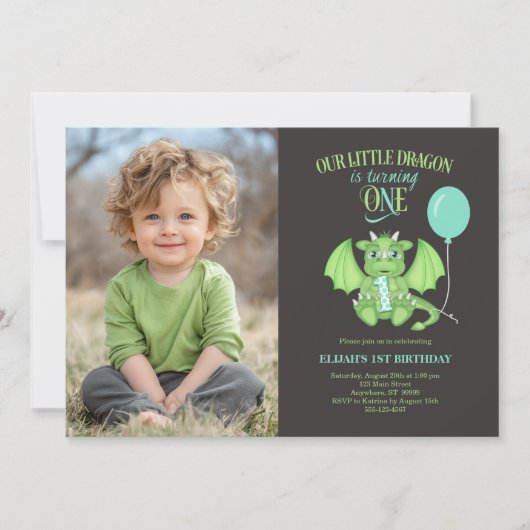 Aangepaste foto Schattige Dragon 1e verjaardagsuit Kaart (Voorkant)