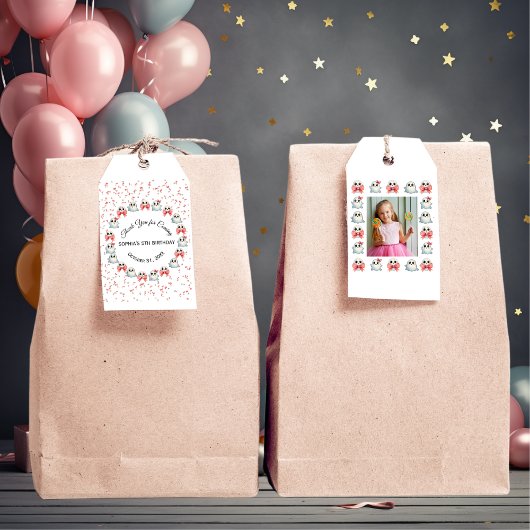 Aangepaste Foto Schattige Ghost Theme Verjaardag Cadeaulabel