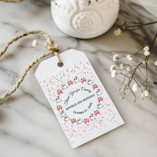 Aangepaste Foto Schattige Ghost Theme Verjaardag Cadeaulabel