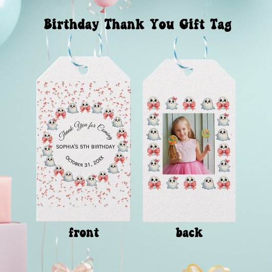 Aangepaste Foto Schattige Ghost Theme Verjaardag Cadeaulabel