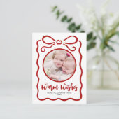 Aangepaste Foto Schattige Hand getekend Rood Lint Feestdagenkaart (Staand voorkant)