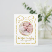 Aangepaste Foto Schattige Hand getrokken Gouden Li Feestdagenkaart (Staand voorkant)