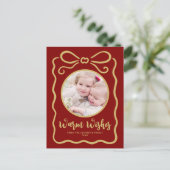 Aangepaste Foto Schattige Hand getrokken Gouden Li Feestdagenkaart (Staand voorkant)