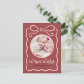 Aangepaste Foto Schattige Hand getrokken Roze Lint Feestdagenkaart (Staand voorkant)