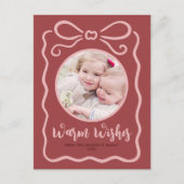 Aangepaste Foto Schattige Hand getrokken Roze Lint Feestdagenkaart (Voorkant)