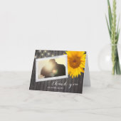 Aangepaste foto schuur hout zonnebloem trouw bruid bedankkaart (Voorkant)